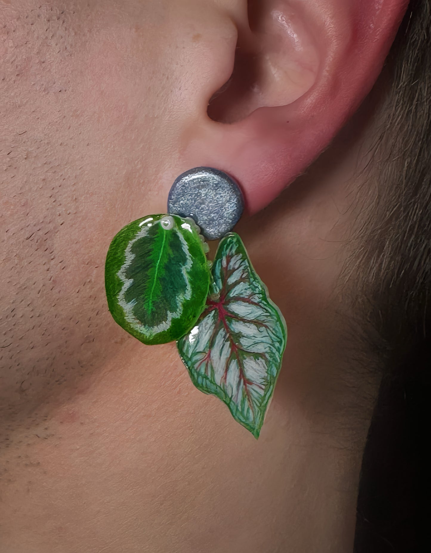 Caladium „Mixblätter“ – Duo-Ohrringe