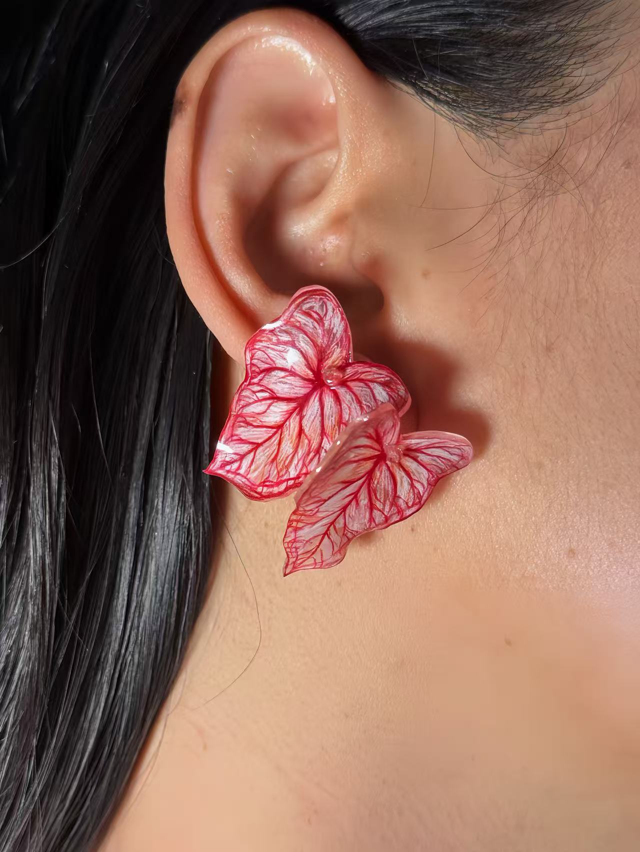 Caladium ´Pink Vein´- Ohrringe